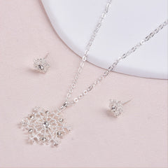 3pcs Silver Snowflake Necklace & Earrings Set