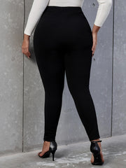  High Rise Double Breast Decor Skinny Pants