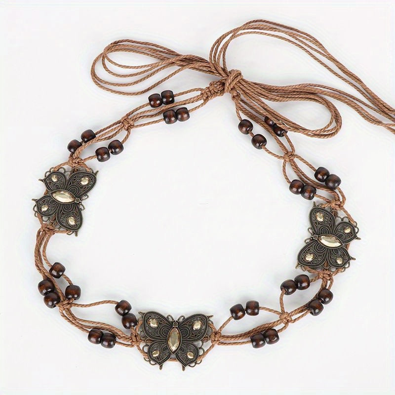 Boho Butterfly Flower Sash Belt Metal Hollow Waistband Vintage Bowknot Girdle