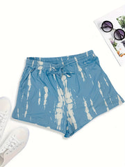  Tie Dye Stripe Print Elastic Waist Shorts with Pockets