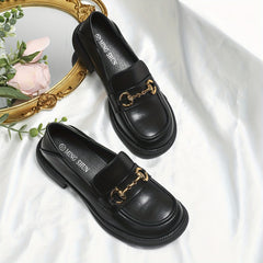 Women's Buckle Decor Loafers Slip On Shoes Preppy Style