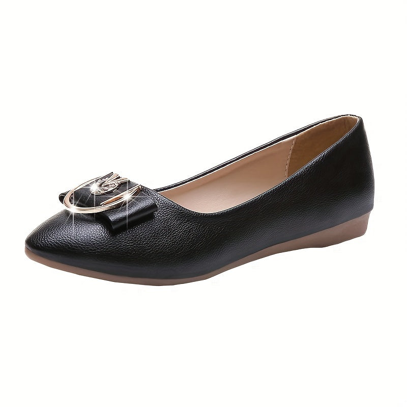 Pointed Toe Flat Shoes with Buckle Bow Slip On Versatile Walking Flats
