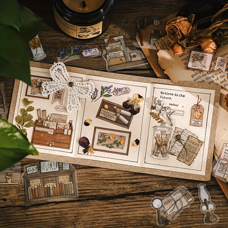 40pcs Vintage Plant Stickers for Scrapbooking & Journaling