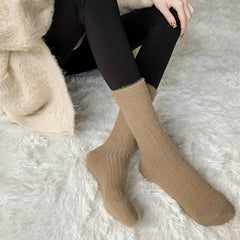 6 Pairs Fuzzy Socks Women's Mid Tube Stockings Warm & Cozy Solid Colors
