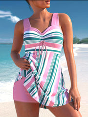  Graphic Print Criss Cross Tankini Set