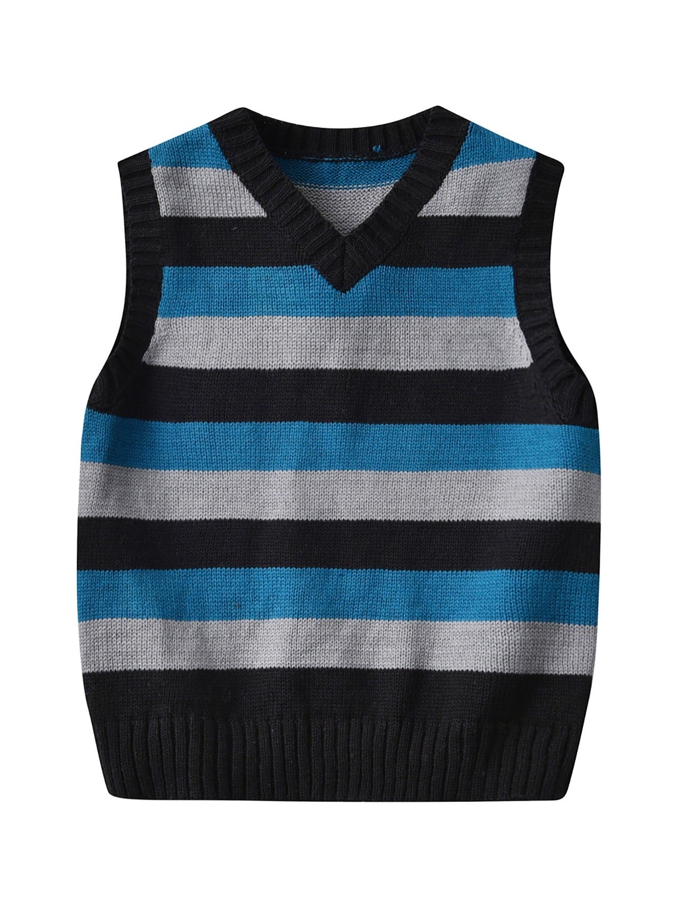 Kids' V-Neck Striped Knit Vest for Autumn Winter
