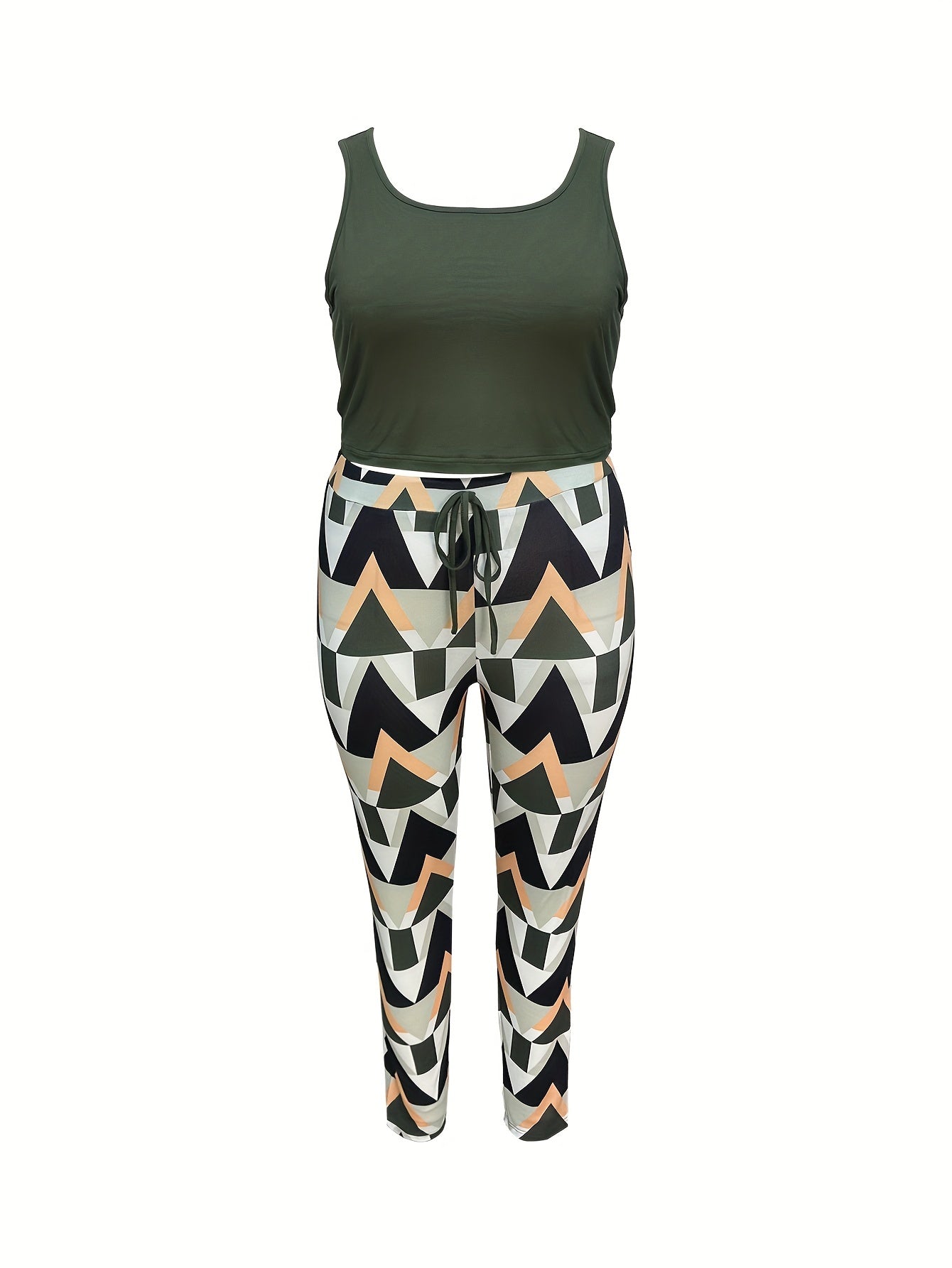  3pc Set: Solid Cardigan, Tank Top & Plaid Leggings