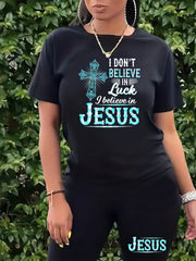  2 Piece Set Women's Cross & Slogan Print Top & Shorts