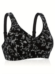 Floral Print Plus Size Wireless Comfort Bra