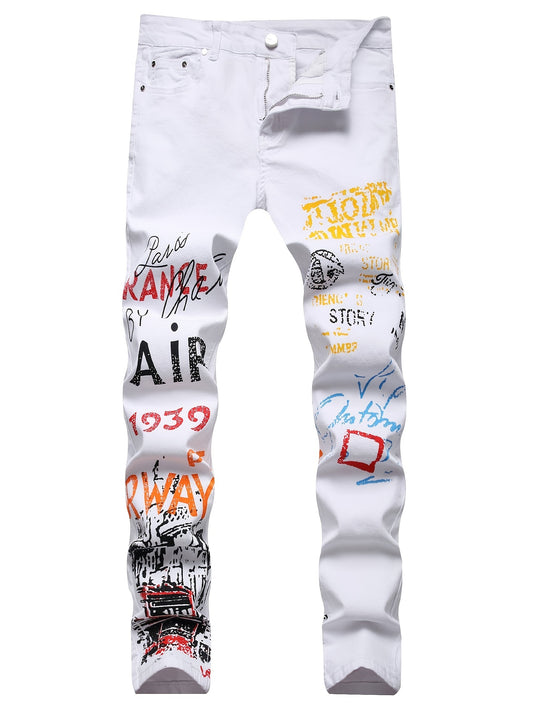 Print Slim Fit Jeans Y2k Street Style Jeans