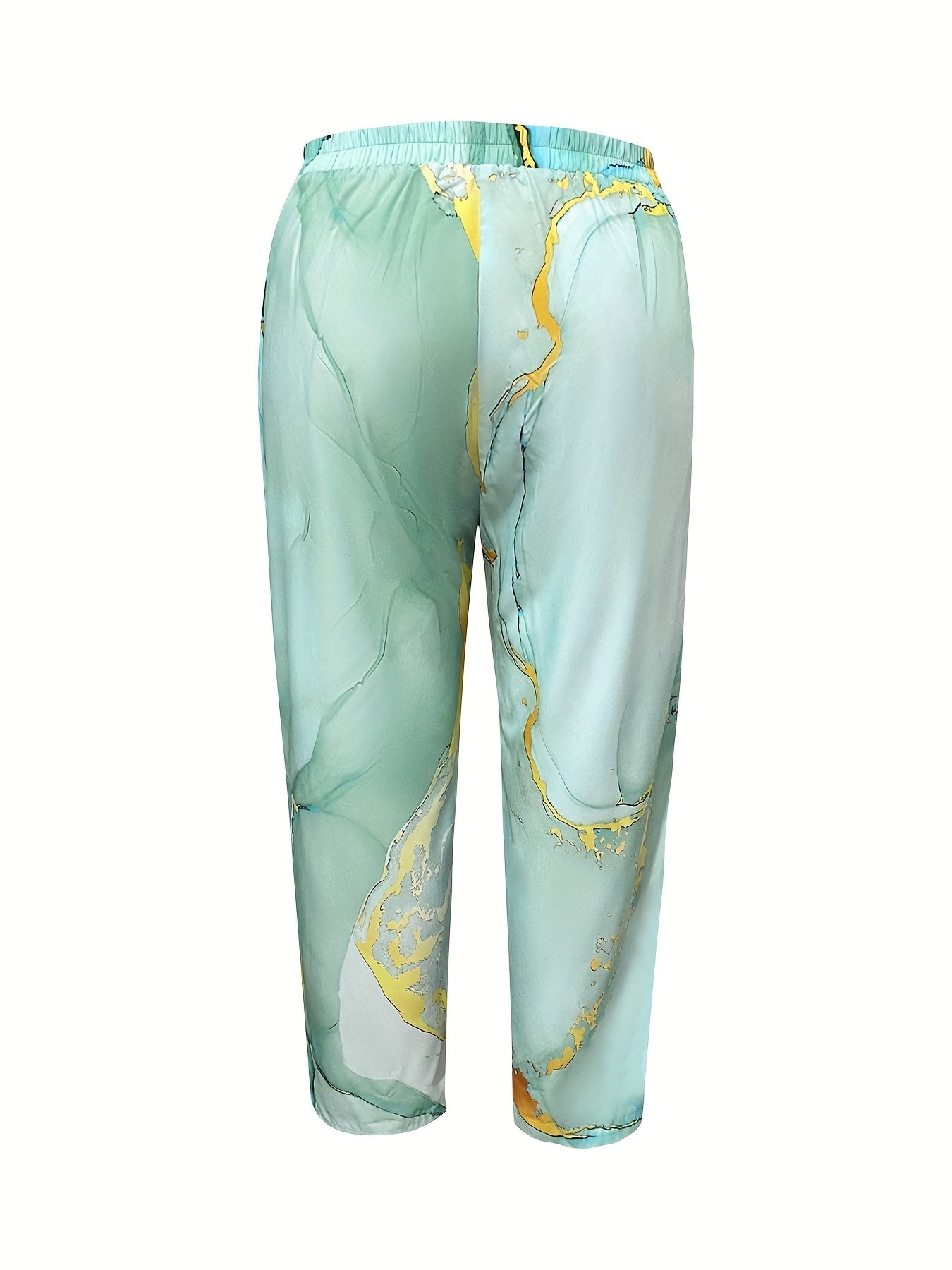 Women's Plus Marble Print High Rise Straight Leg Pants