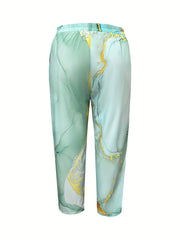 Women's Plus Marble Print High Rise Straight Leg Pants