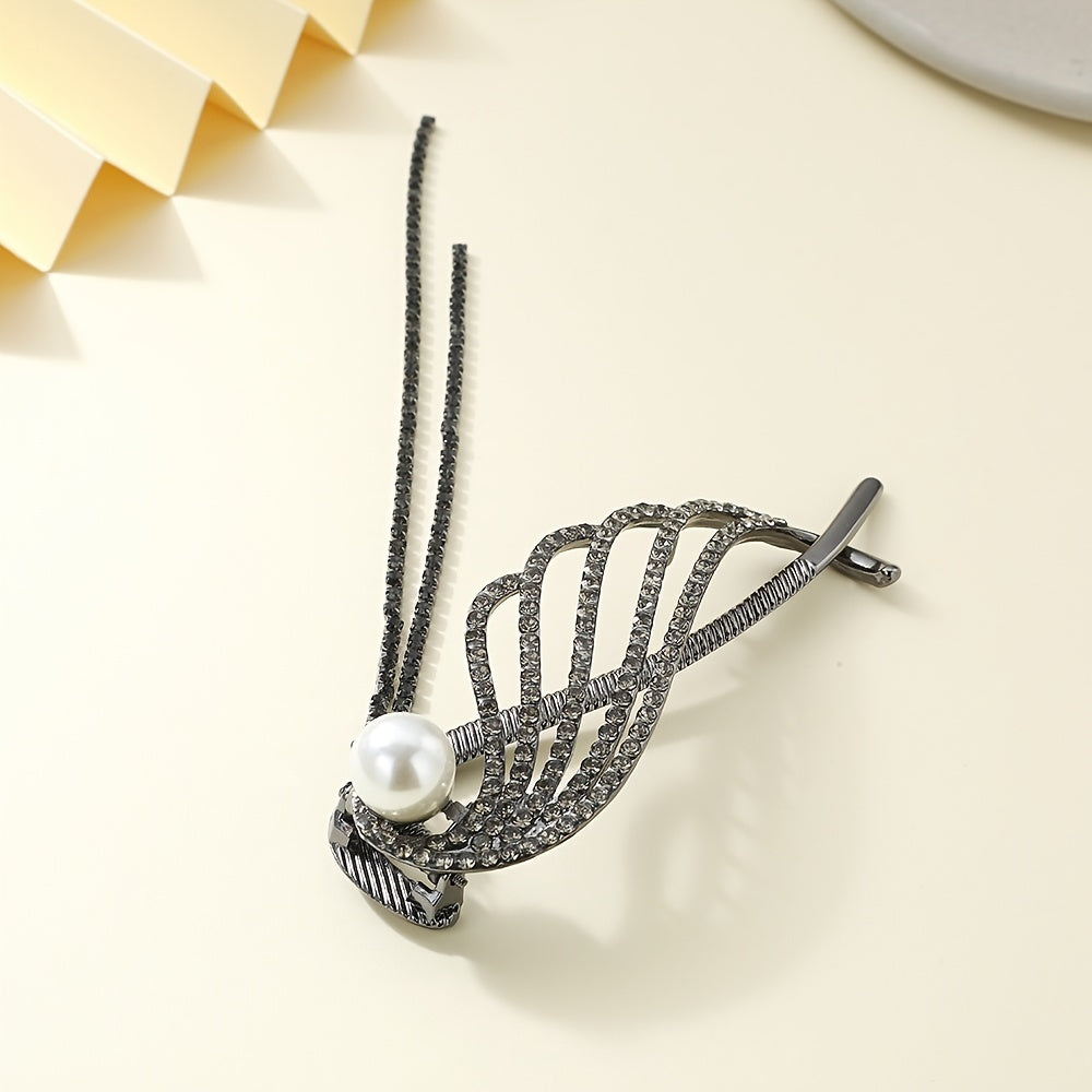 Vintage Angel's Wings Rhinestone Metal Twist Clip Hair Jaw Clip