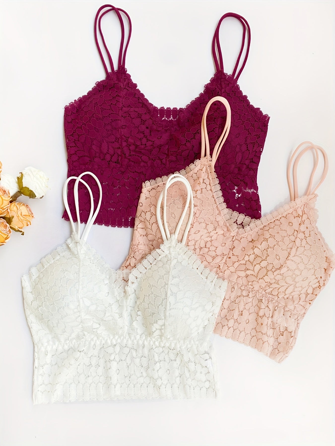 5pcs Floral Lace Bralettes Lightweight Everyday Bra Women's Lingerie