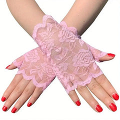 Short Lace Gloves Fingerless Sunscreen Vintage Ladies Girls Gloves
