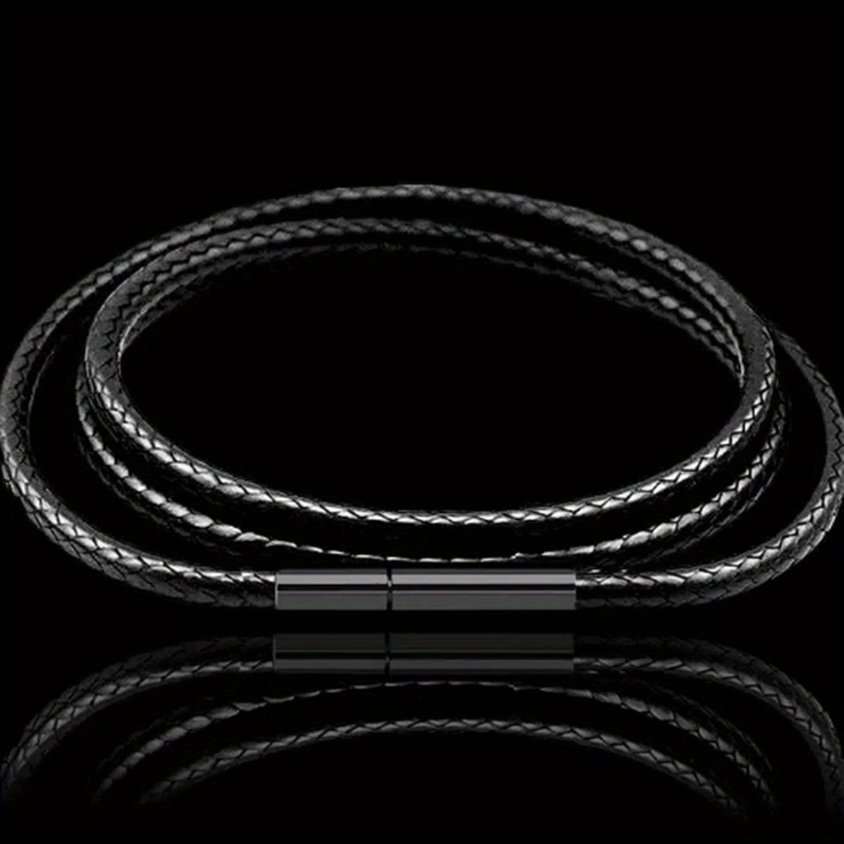 Men's 3mm Wax Leather Cord Necklace with Stainless Steel Buckle