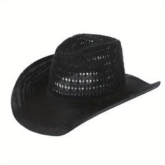 Vintage Crochet Cowboy Hat Hollow Fedora Cap Boho Sunscreen Cowgirl Beach Hats