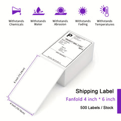 Fanfold 4 X 6 Direct Thermal Labels Perforated 1000 Labels