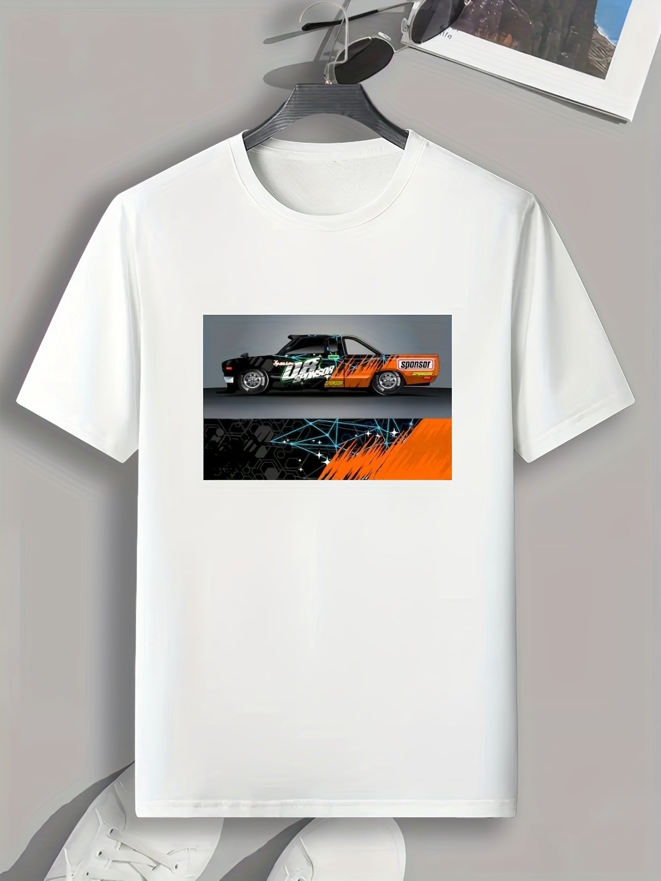 Car Graffiti Print Men's Comfy T shirt Active Slightly Stretch Breathable Tee