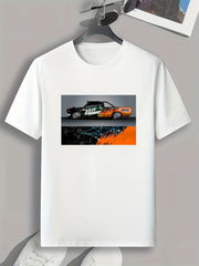Car Graffiti Print Men's Comfy T shirt Active Slightly Stretch Breathable Tee