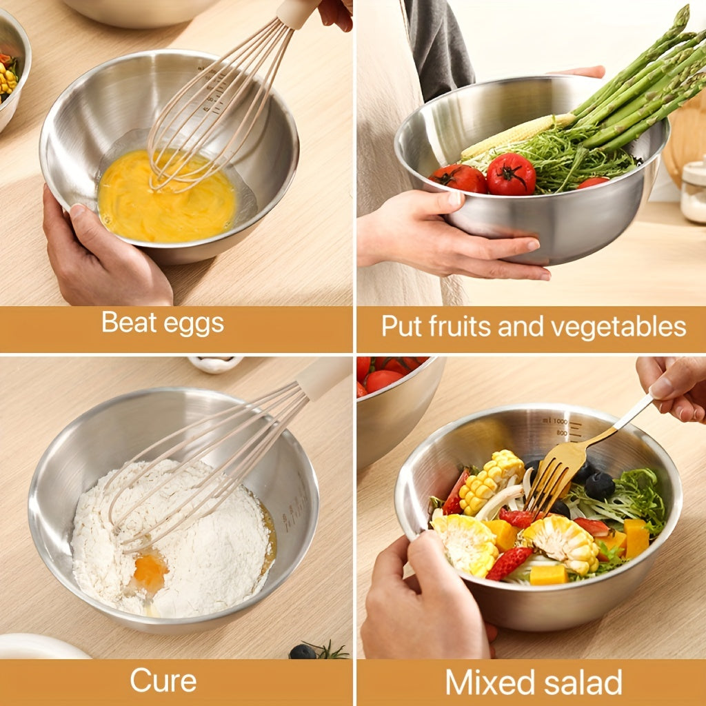 3pcs Stainless Steel Mixing Bowls Salad Mixing Bowl Set Kitchen Gadgets