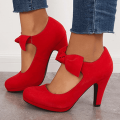 Women's Bowknot High Heels Backless Chunky Heels Closed Toe Pumps