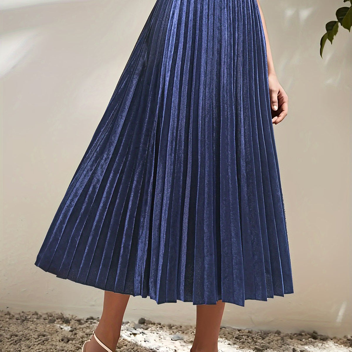 Velvet Pleated Maxi Skirt High Rise Stretch Plus Size