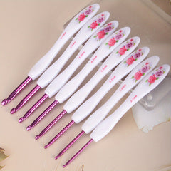 Set Of 8 Plastic Handle Aluminum Crochet Set Ergonomic Knitting Needle