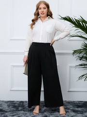  Plain High Rise Loose Fit Wide Leg Pants