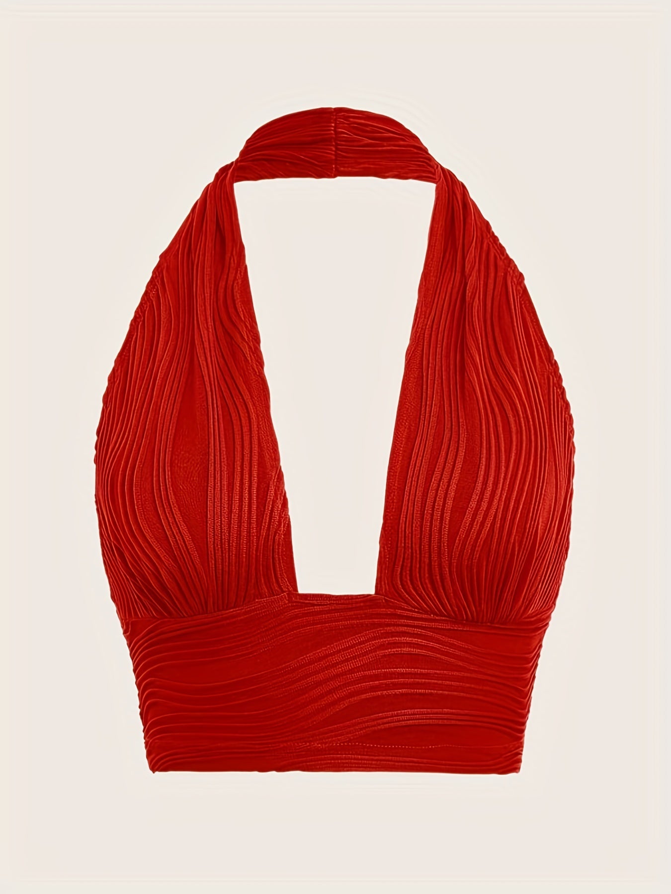 Y2K Textured Crop Halter Top Sexy V Neck Backless Halter Top