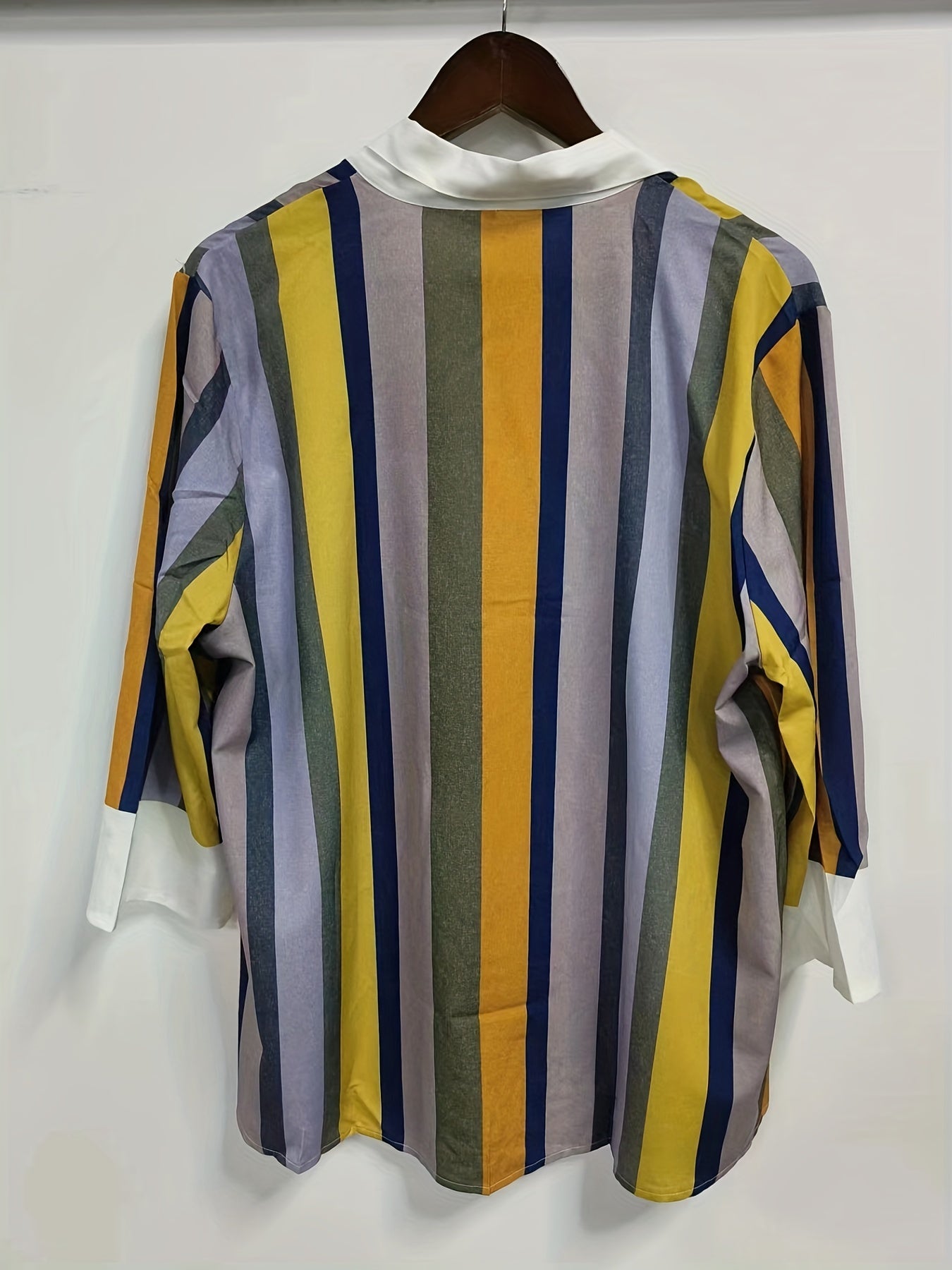  Colorblock Stripe Print Long Sleeve Blouse