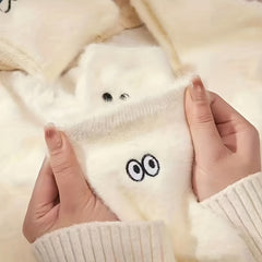 Cartoon Embroidered Plush Mid calf Socks, Warm Winter Socks