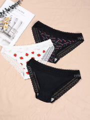  Sexy Lace Underwear Set 3pcs Letter High Stretch Panty