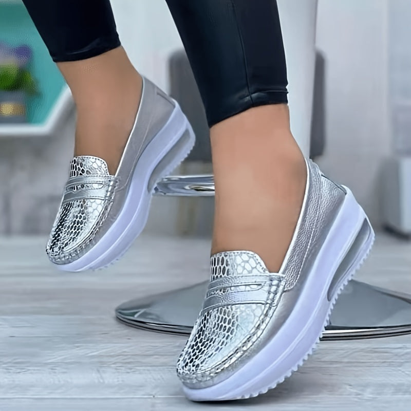 Women's Platform Slip-on Loafers Round Toe Soft Sole Shoes