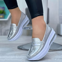 Women's Platform Slip-on Loafers Round Toe Soft Sole Shoes