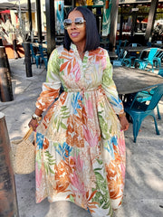  Floral Print Lantern Sleeve Maxi Dress