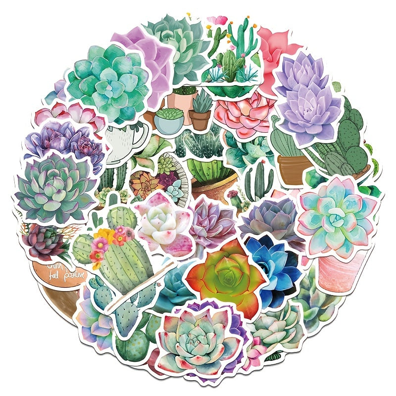 50 Sheets Succulent Cactus Waterproof Stickers Self Adhesive Decoration