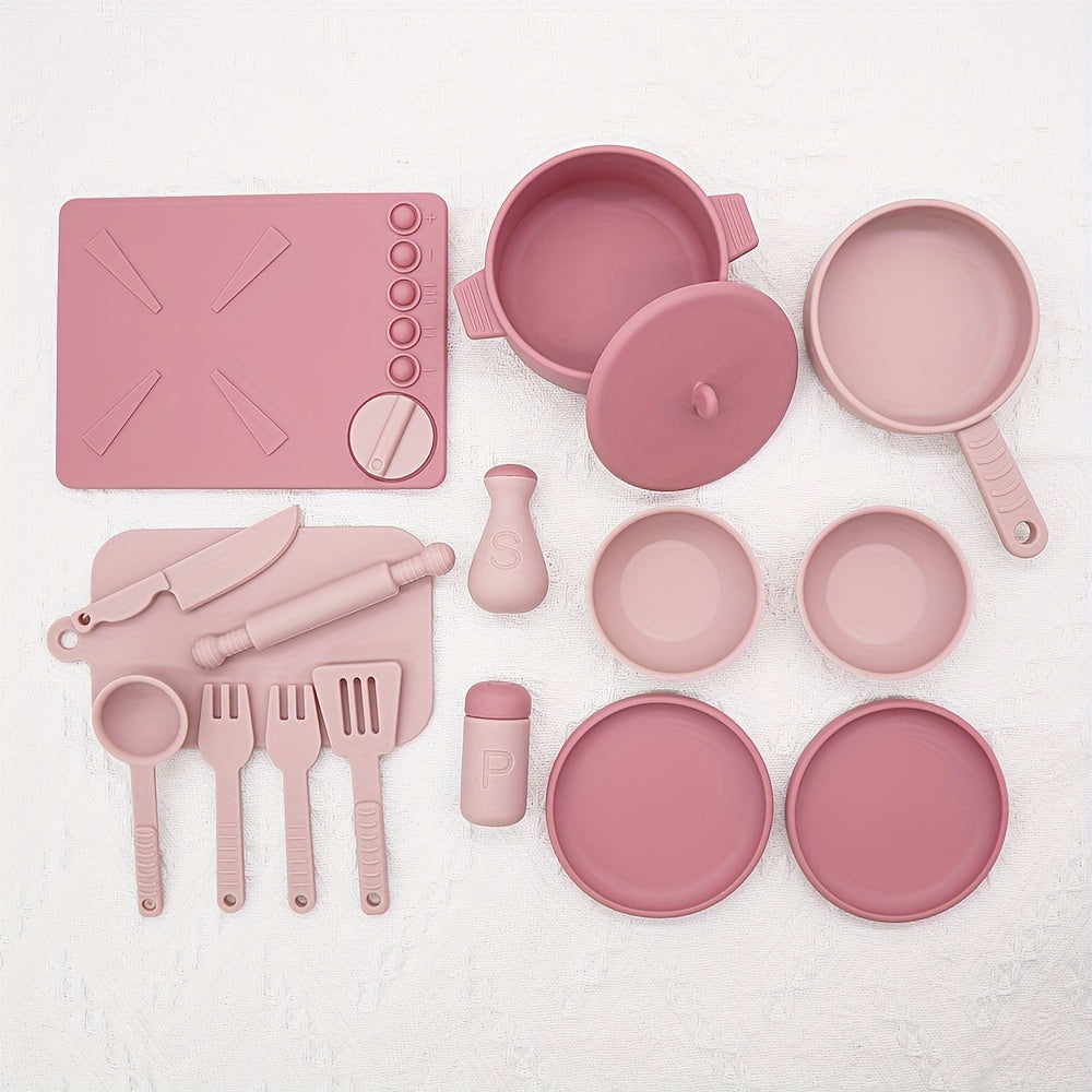 Kids Kitchen Playset Silicone Toy Cookware Set for Ages 3-12