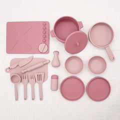 Kids Kitchen Playset Silicone Toy Cookware Set for Ages 3-12