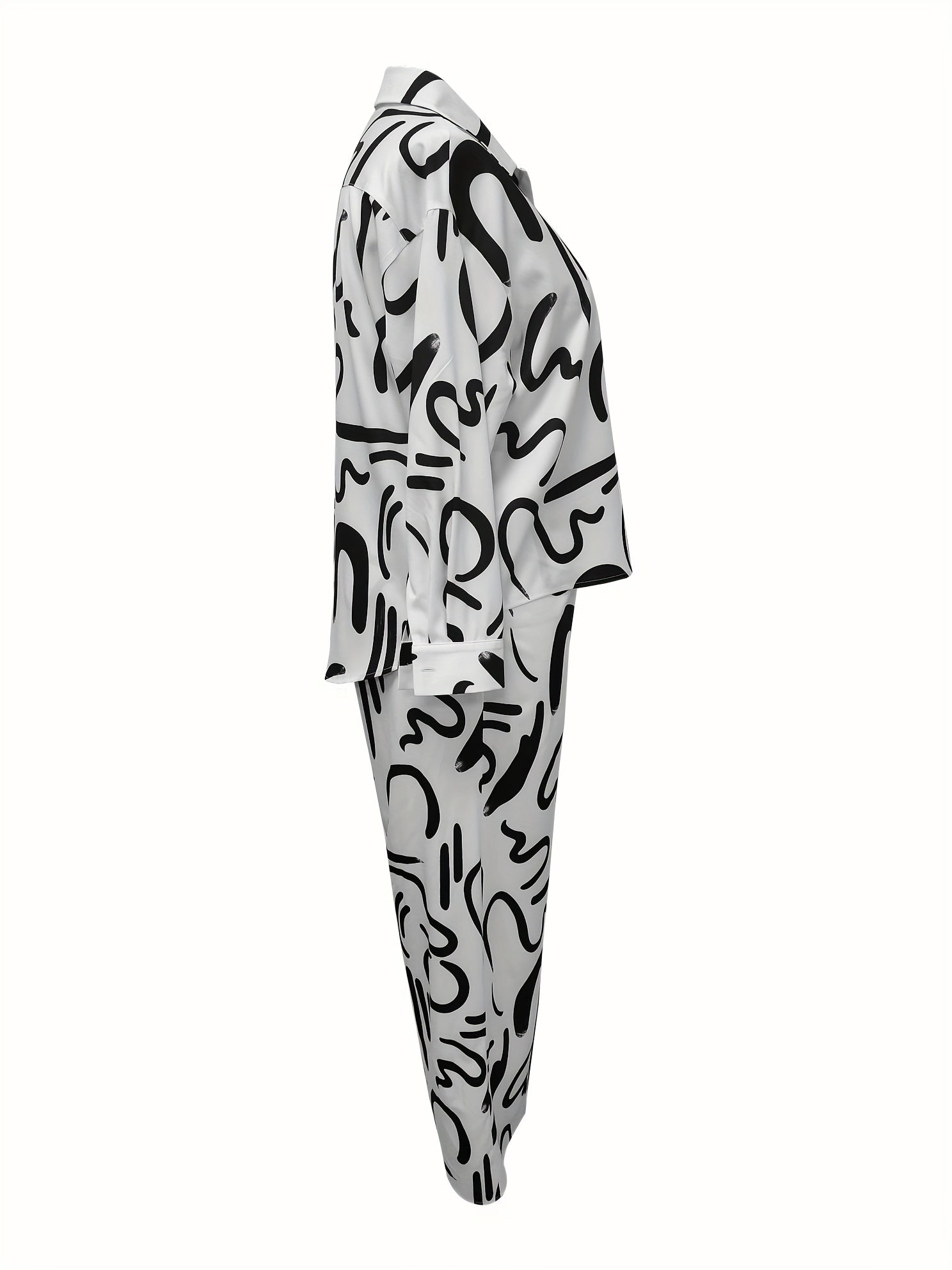  Graffiti Print Long Sleeve Shirt & Pants Set