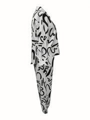  Graffiti Print Long Sleeve Shirt & Pants Set