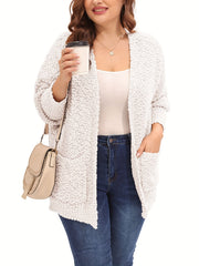  Casual Cardigan Women's Plus Fluffy Long Sleeve Slight Stretch