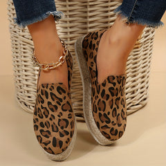 Leopard Print Platform Espadrille Loafers Soft Sole Slip On Shoes