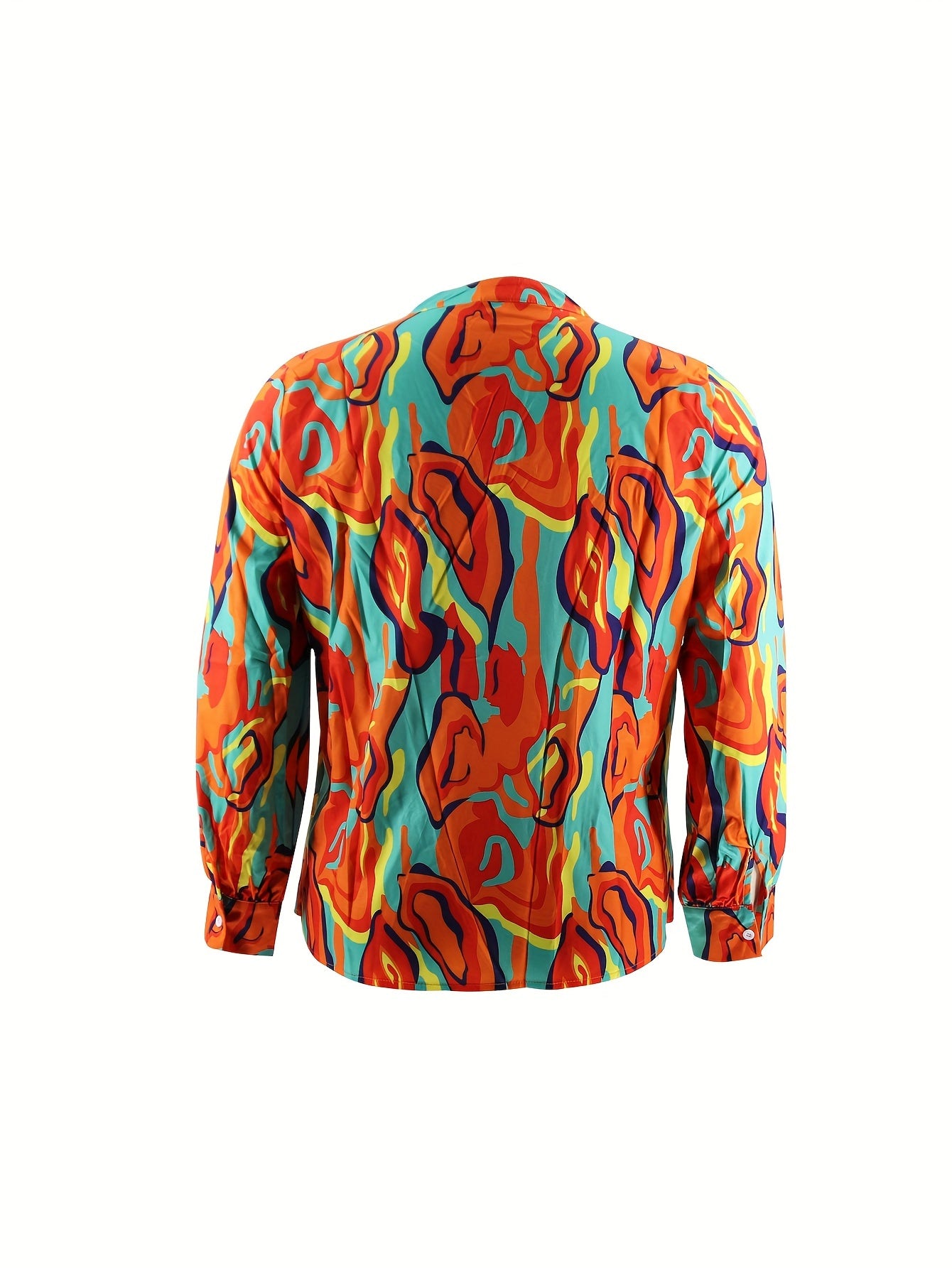  Colorblock Print V Neck Top