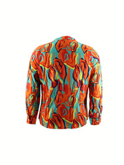  Colorblock Print V Neck Top