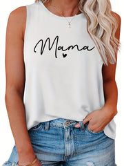  Mother's Casual Tank Top Women's Plus Letter Print Round Neck Tank Top