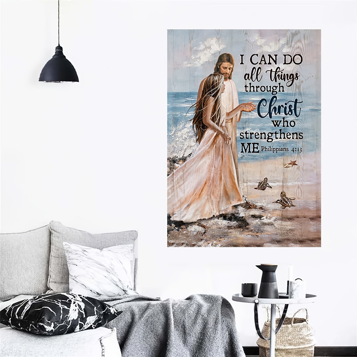 Jesus & Girl on Beach Canvas Wall Art for Bathroom - Family Modern Artwork