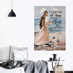 Jesus & Girl on Beach Canvas Wall Art for Bathroom - Family Modern Artwork