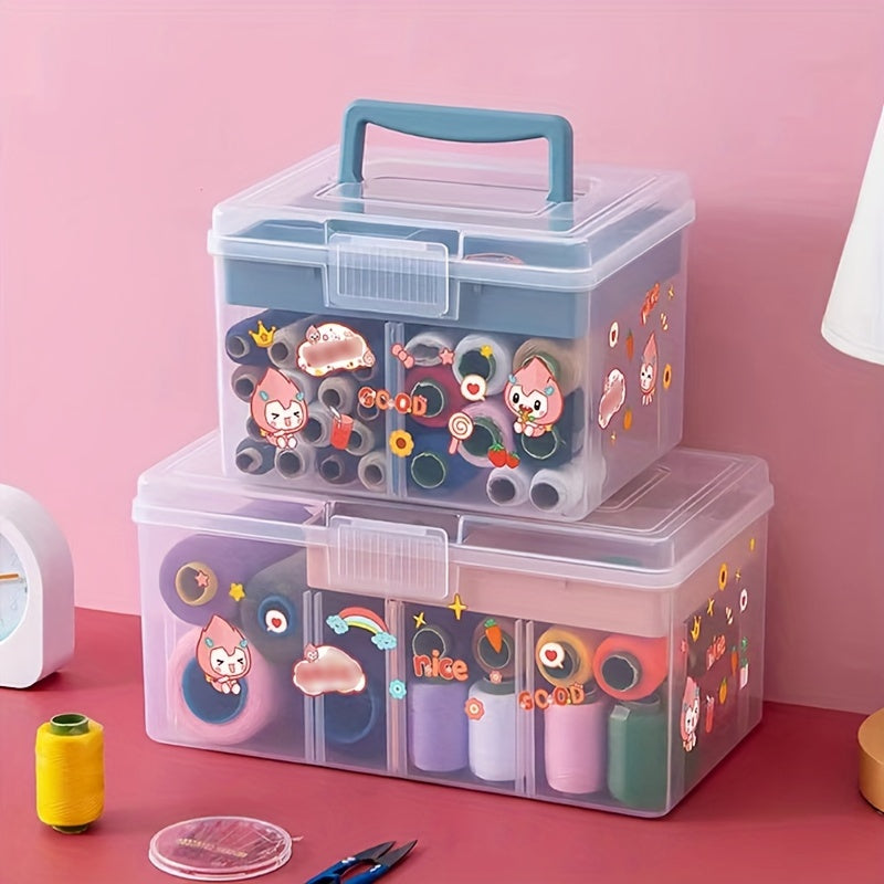 Portable 2 Tier Sewing & Knitting Supplies Storage Box with Removable Tray
