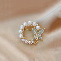 Zircon Faux Pearl Butterfly Brooch Pin Ladies Corsage